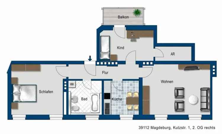 3 Zimmer Wohnung Magdeburg Balkon Abstellraum Denkmalgeschutzt