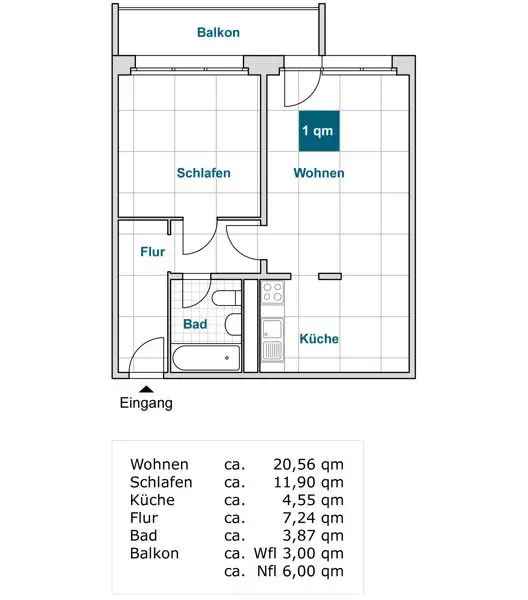 2 Zimmer Wohnung mit Balkon und Aufzug