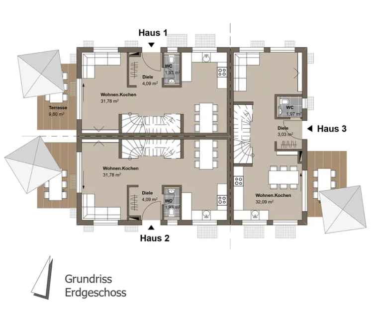 +++ 3 moderne Stadthäuser auf 647 m² Grundstück in Top-Lage nähe U-Bahn +++