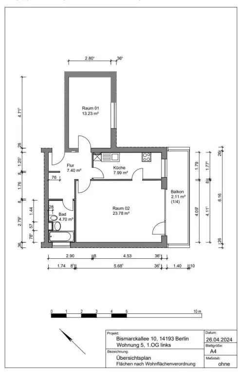 2-Zimmer-Wohnung mit großem Balkon in Grunewald