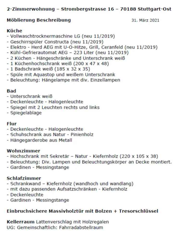 Helle, ruhige, teilmöbilierte Wohnung in Stuttgart-Ost