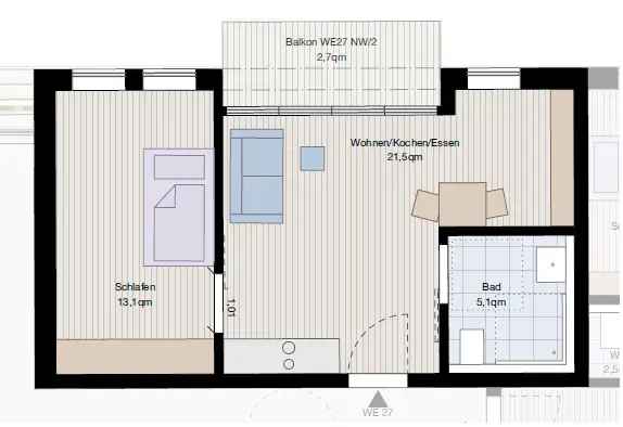 2-Zimmer-Wohnung in Stuttgart mit Balkon und praktischem Kochbereich für Senioren