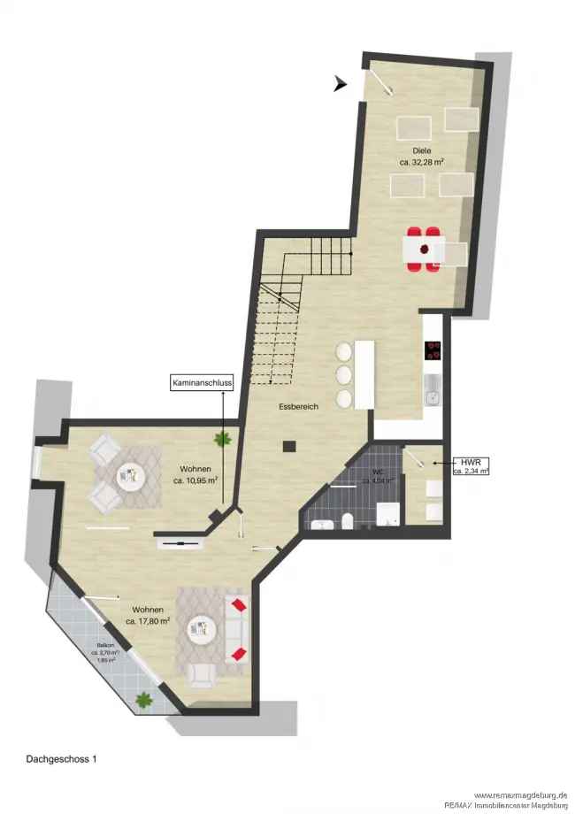 Sanierte Maisonettewohnung mit Dachterrasse und Klimaanlage in Stadtfeld Ost