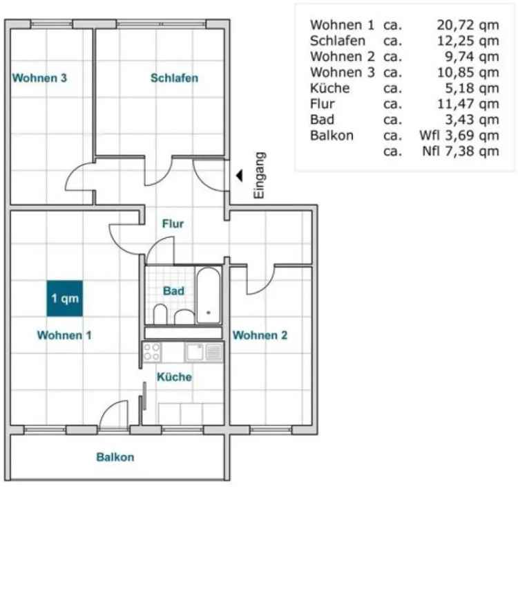 4 Zimmer Wohnung WBS Teilsaniert