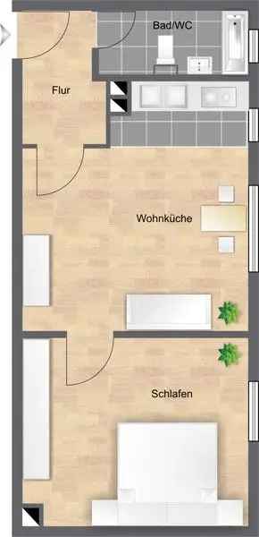 Gemütliche 1-Zimmer Wohnung f
ür Singles - Modernisiert