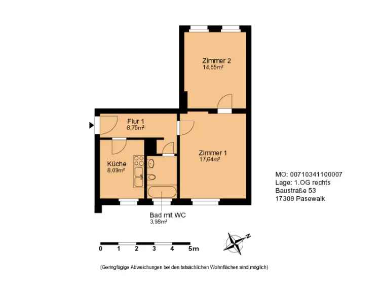 funktionale 2 Zimmer-Wohnung  im Herzen von Pasewalk