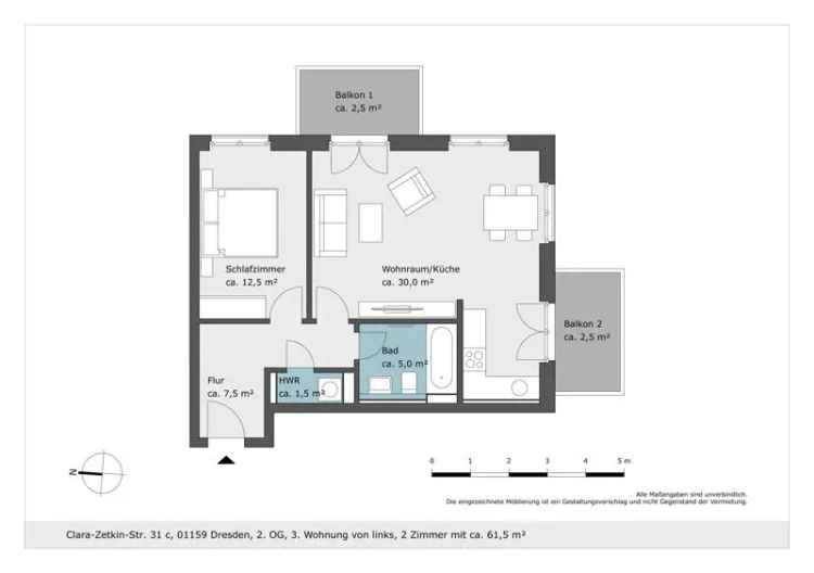 Neubau! 2-Raumwohnung mit zwei Balkonen!