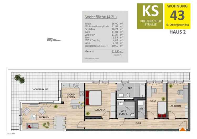 alle unter einem Dach: 4 Zimmer-Neubauwohnung mit 2 Bädern und Dachterrasse