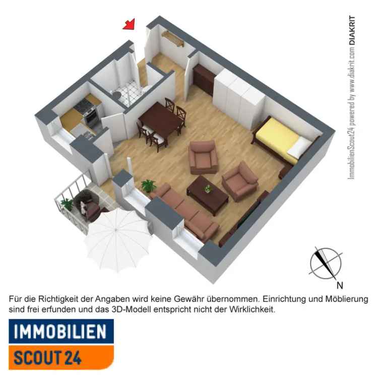 Mieten 1 Zimmer Wohnung in Dresden mit Balkon und Einbauküche