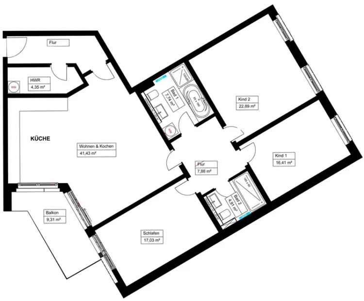 Neubauwohnung Zentrum Nord Parkett Fußbodenheizung 2 Bäder