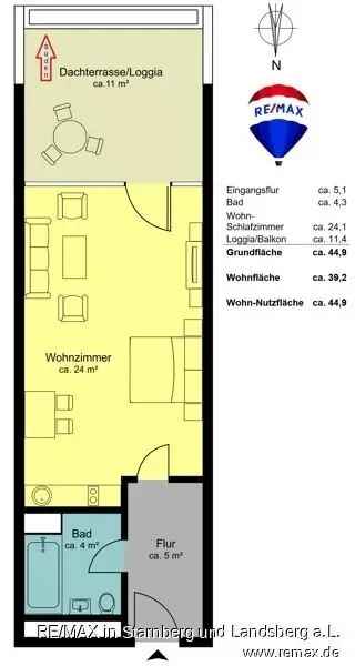 OLYMPIAPARK, ruhig, saniert, sofort bezugsbereit: 1-Zimmer-Wohnung, saniert/neues Bad/neue Böden, großer Loggia-Balkon, in der  Olympiadorf-Wohnanlage