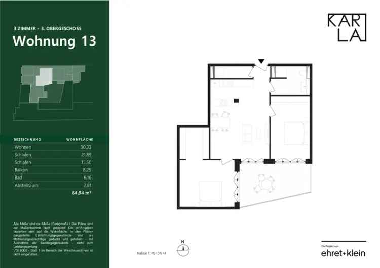 Neubauwohnung Karlsruhe Zentrum: Moderne 3-Zimmer Wohnung KfW 55