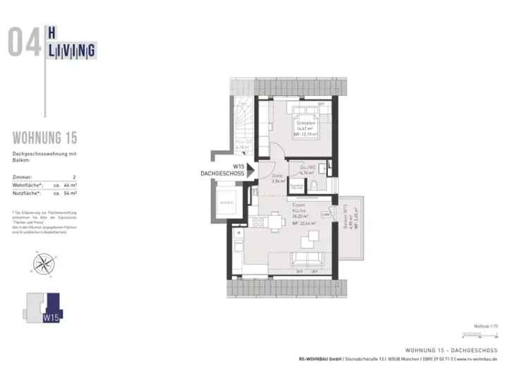 2-Zimmer-Dachgeschoss-Wohnung mit Balkon in ruhiger, stadtnaher Lage in Trudering