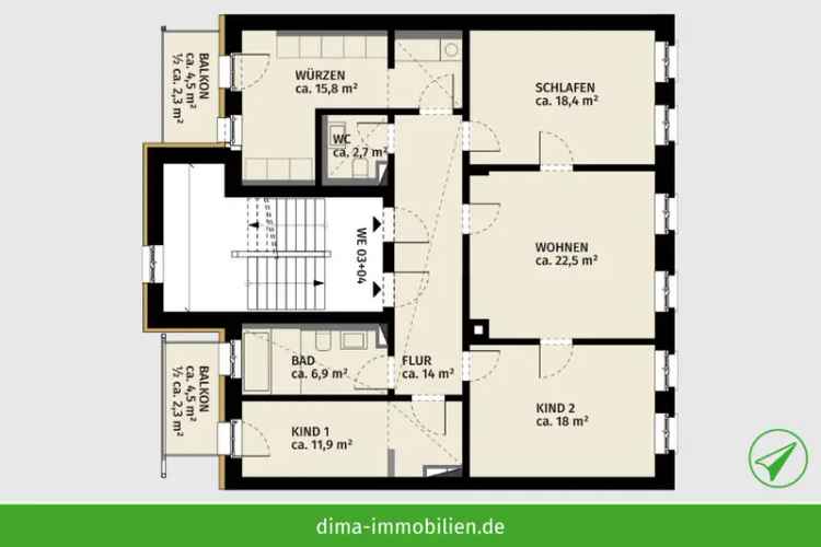 Sanierung Familienwohnung: Tageslichtbad mit Wanne + Dusche, Gäste-WC, Südwest-Balkon, Keller u.v.m.