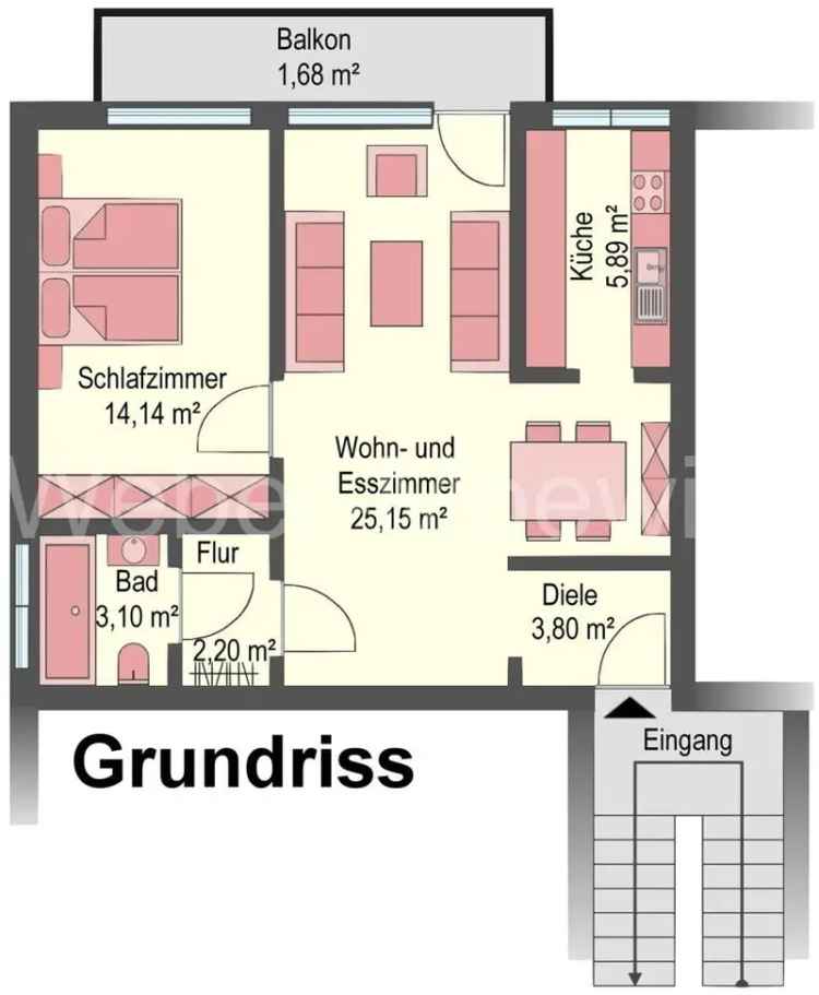 2 Zimmer Wohnung Hochparterre mit Balkon