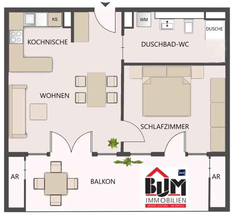 Vermieten 2 Zimmer Eigentumswohnung Südbalkon Neuwertig mit Tiefgaragenstellplatz