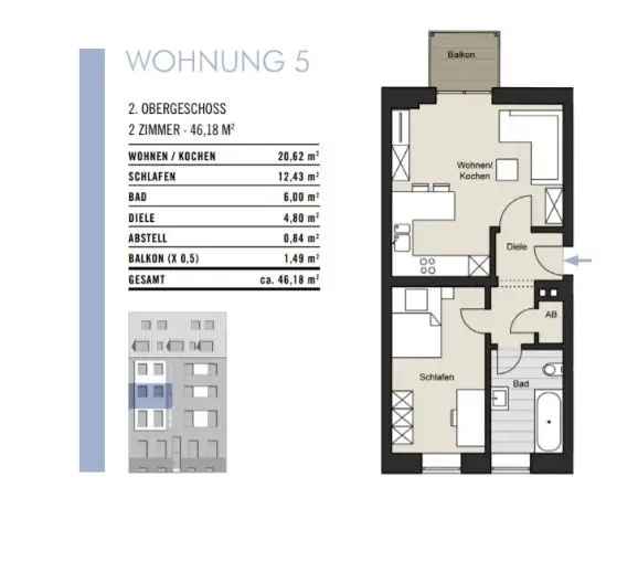 2-Zimmer-Wohnung in Köln - Zentrale Lage