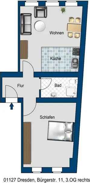 Frisch renovierte 2 Zimmer Dachgeschosswohnung