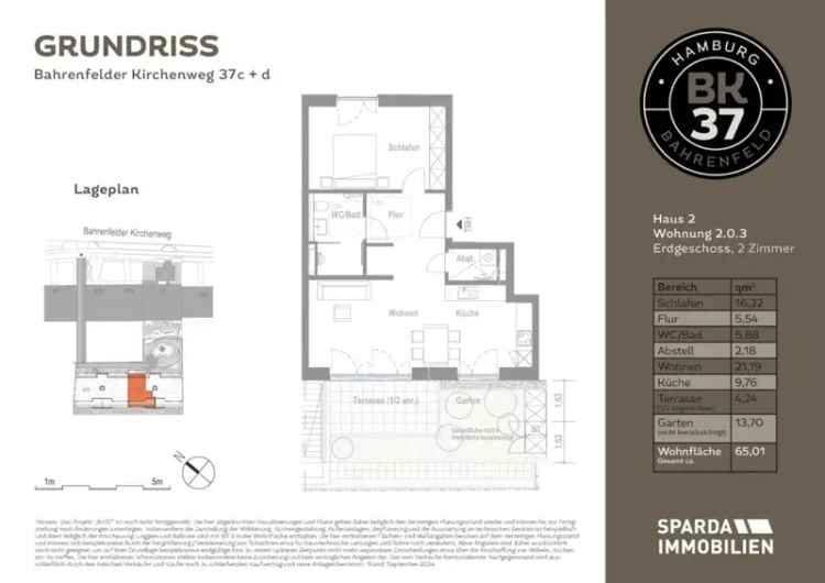 Mieten 2 Zimmer Wohnung Bahrenfeld mit Terrasse in ruhiger Lage