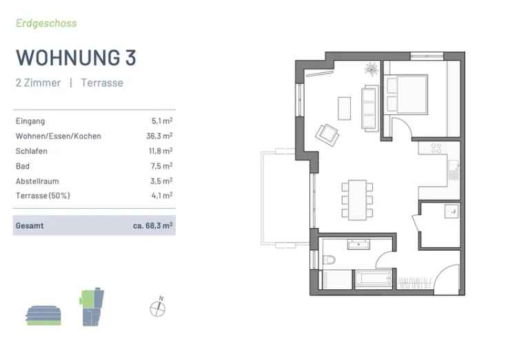 3 Zimmer Wohnung Stuttgart M"}u00f6hringen Terrasse Moderne Heizung Photovoltaik