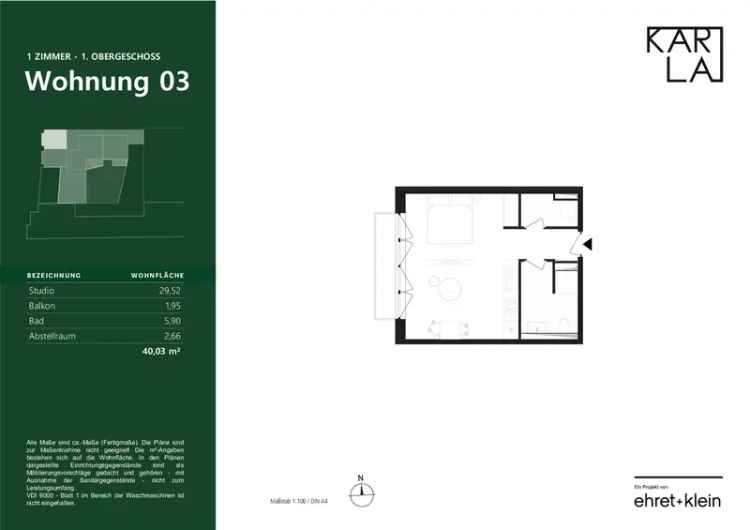 1 Zimmer Wohnung Karlsruhe City Balkon Neubau KfW55