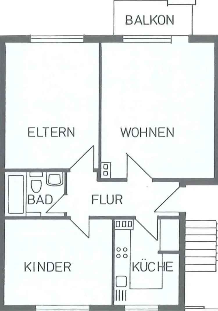 3-Zimmer-Wohnung am Rhein mit Zentralheizung