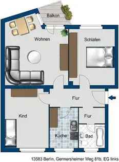 Wohnung (72.0 m²) zur Miete in Berlin (Germersheimer Weg 81B, 13583 Berlin, Germany)