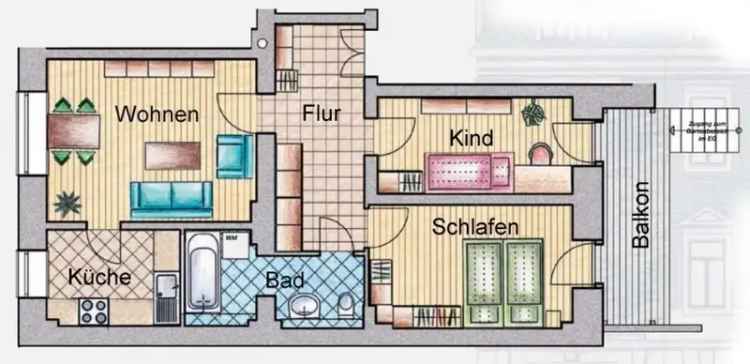 Mieten Sie eine 3 Zi Wohnung mit Balkon und Garten in Pieschen