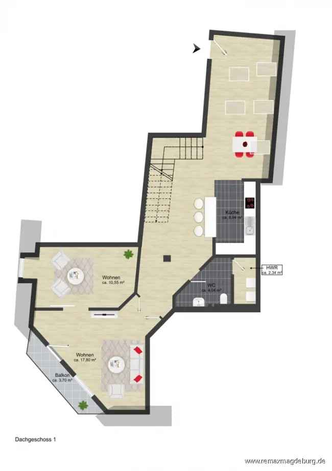 WG-geeignete 5-Zimmer Maisonettewohnung mit Balkon und Dachterrasse