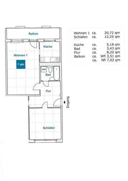 2-Zimmer Wohnung mit Balkon und Dusche