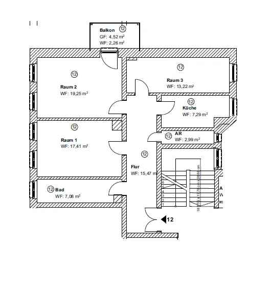 3 Zimmer Wohnung Altbau Balkon Einbauk"}ueche Abstellraum