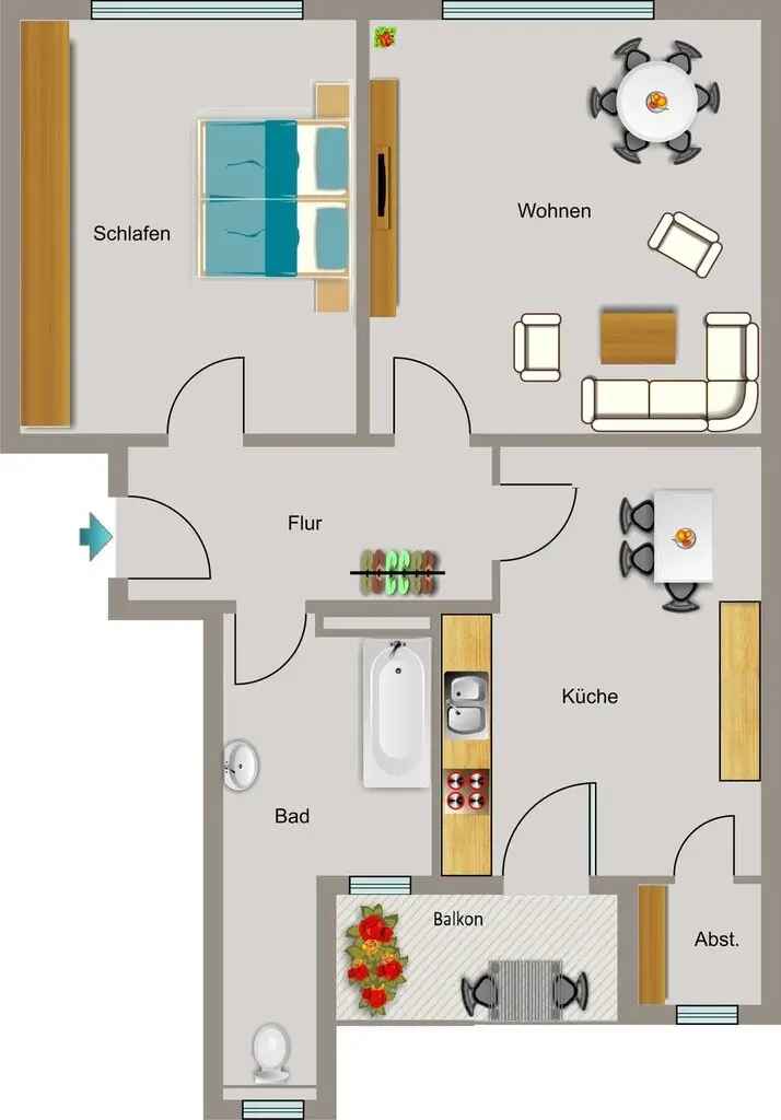 Erdgeschosswohnung in 6 Familienhaus zum Wohlf"}uhlen