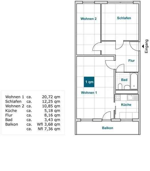 Mieten 3 Zimmer Wohnung mit Balkon in Deutschland