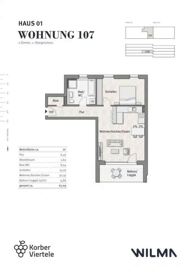 2-Zimmer-Eigentumswohnung 1.OG - Neubau im „Korber Viertele“
= provisionsfrei =