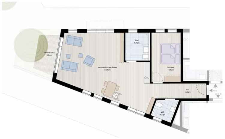 Großzügige 2-Zi.-Wohnung mit weitläufigem Wohn-Ess-Bereich und Terrasse in Stuttgart-Heslach