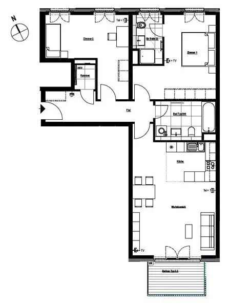 Moderne 3-Zimmer-Wohnung mit EBK, 2 Bädern und Balkon