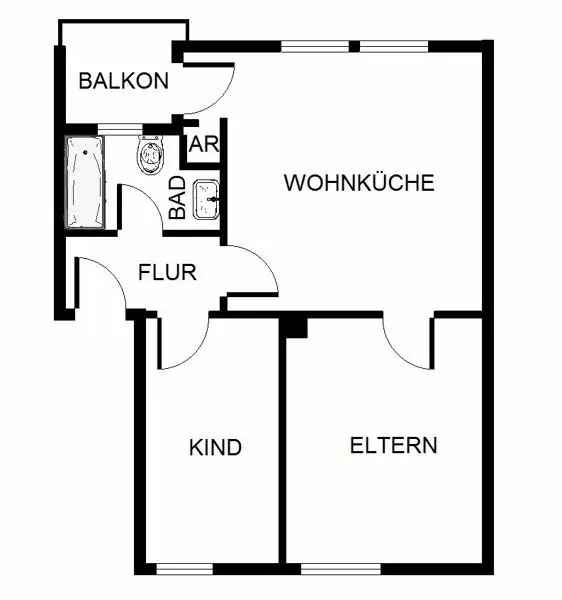 2 Zimmer Wohnung Heßler - Große Wohnküche mit Balkon