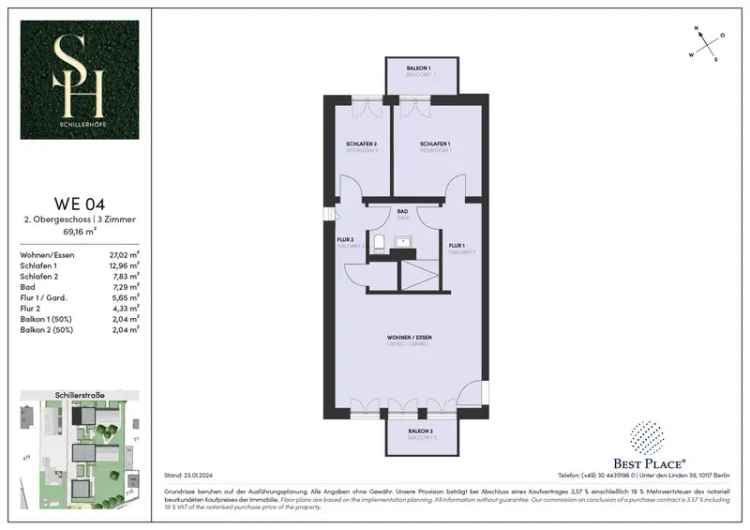 Für Paare oder Singles: Lichterfüllte 2-Zimmer-Neubauwohnung mit 2 Balkone