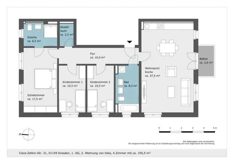 Neubau 4-Raumwohnung mit Balkon in Dresden