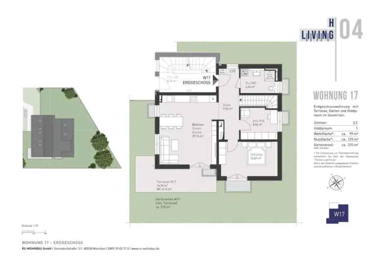 2,5-Zimmer-EG-Wohnung mit Hobbyraum im Souterrain, Terrasse und großem Garten in Trudering