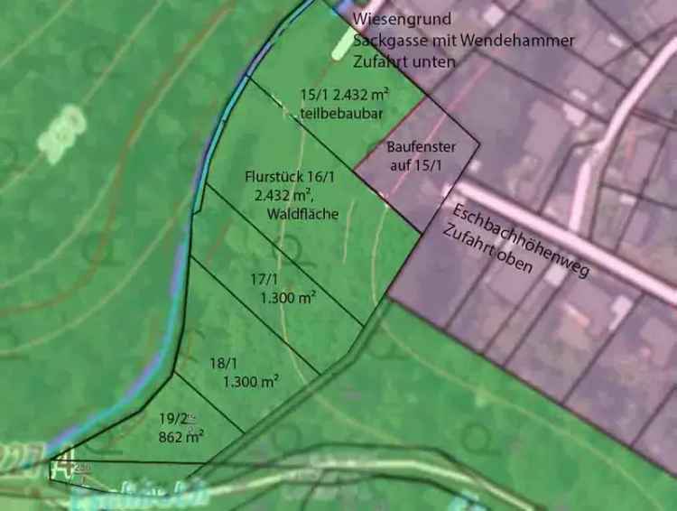 Waldesch, Bauland auf 2432m² Grundstück, gesamt 8326m², ruhig, Bach, Ortsrand, Wald, unverbaubar, ..