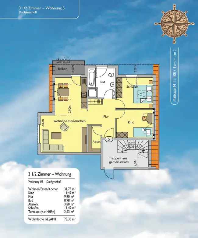 3 5 Zimmer DG Wohnung in Boxberg 77m²