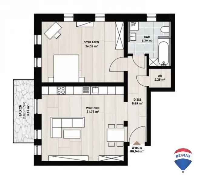 2-Zimmer Wohnung Mistelbach 81m² Saniert Balkon