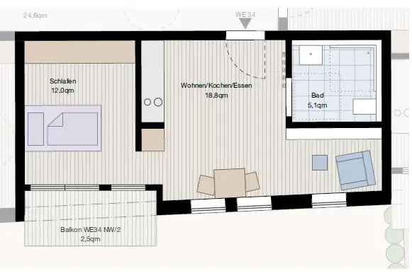 Wohnen in Stuttgart - 1,5-Zimmer-Wohnung mit Balkon in grüner Außenanlage