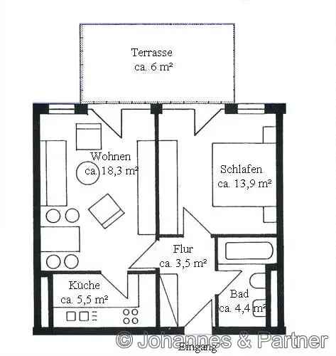 *helle und sehr schöne 2-Zimmer-Wohnung in bevorzugter Lage – ID 6321*