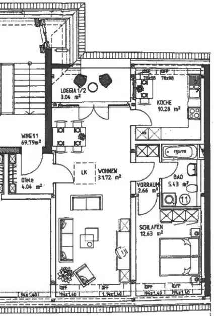 2-Zimmer Wohnung Schleußig Dachloggia Parkett Bad Keller