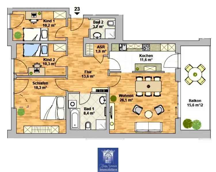 Mieten 4 Zimmerwohnung in der Hafencity mit Balkon und Fußbodenheizung